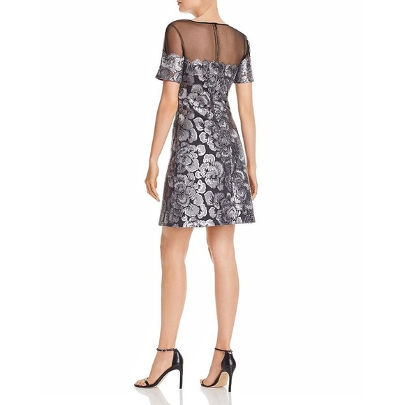Tadashi Shoji Kala Sheer Mesh Floral Sequin Embroidered Mini Dress - Picture 16 of 16